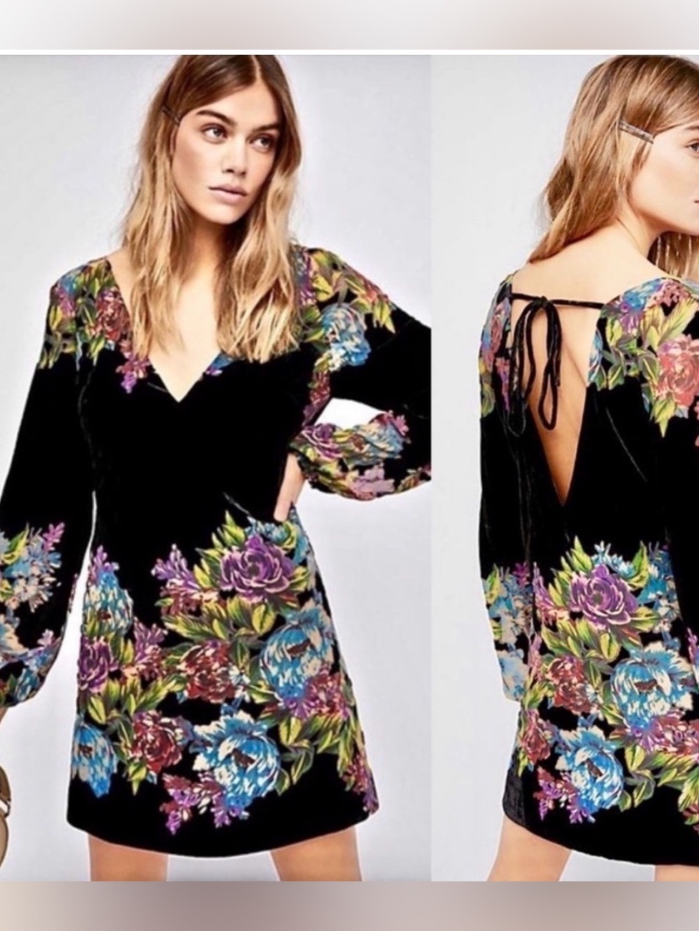 Free People Mini Dress S Misha Burnout
Long Sleeve Floral Black Velvet boho fall